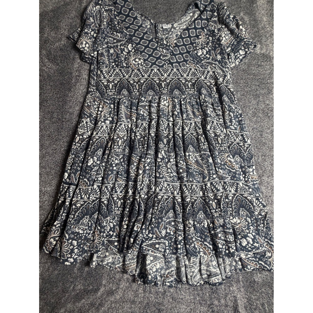 Bila 77 Womens Blue Paisley Floral Rayon Tiered Babydoll Mini Dress S J1585F01